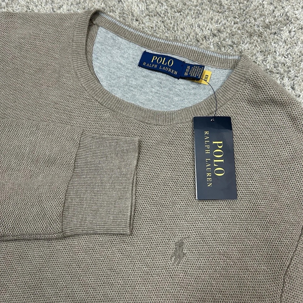 Polo Ralph Lauren Textured Cotton Light Brown,‎ Brown Pony Crewneck Sweater  2XL